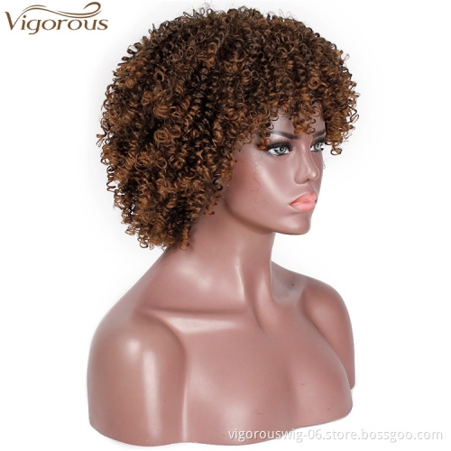Vigorous Afro Wigs Brown Ombre Short Kinky Curly Synthetic Heat Resistant High Temperature Wigs For African Women